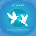 Flat peace day background with dove Free Vector. International Day of Peace background with pigeon and world map Royalty Free Stock Photo