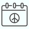 Peace day calendar line icon. Pacific calendar vector illustration isolated on white. Calendar page with peace day