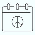 Peace day calendar thin line icon. Pacific calendar vector illustration isolated on white. Calendar page with peace day
