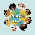 Peace day.Earth globe,children of various nation Royalty Free Stock Photo