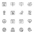 Peace day line icons set