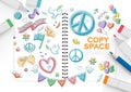 Peace doodle kids hand drawing seamless pattern set editable stroke and pencil marker, Peaceful Pray and Stop war concept, minimal