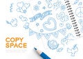 Peace doodle kids hand drawing seamless pattern set editable stroke and pencil, Peaceful Pray and Stop war concept, minimal flat