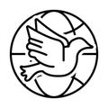 Peace dove flying in sphere browser line style icon