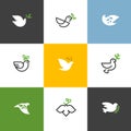 Peace dove with green branch. Flat line design style vector