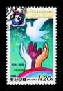 Peace Dove, Hands, 13th World Festival of Youth and Students, Pyongyang Iserie, circa 1988 Royalty Free Stock Photo