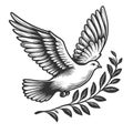 Peace Dove with Olive Branch engraving raster Royalty Free Stock Photo