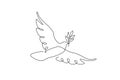 Peace dove with olive branch in One continuous line drawing. Bird and twig symbol of peace and freedom in simple linear Royalty Free Stock Photo