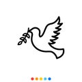 Peace dove with olive branch, Vector, Icon, Illustration. Royalty Free Stock Photo