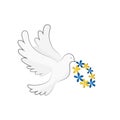 peace dove pray for Ukraine, blue and yellow wreath, ukrainian pigeon, the symbol of peace, harbinger of peace, stop the war