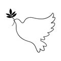 Dove holding olive branch black and white illustration