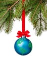 Peace on Earth Globe christmas ball ornament isolated on white