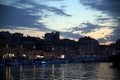 Peace in the evening in the harbor with moored boats, Vieux Port, Marseille, France Royalty Free Stock Photo