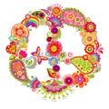 Peace flower colorful symbol with paisley