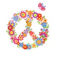 Peace flower symbol with colorful funny flowers Royalty Free Stock Photo