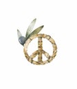 Peace flower symbol. Illustration of a floral peace sign. Hippie Symbol with Flower. Pacific sign. Retro object of love Royalty Free Stock Photo