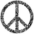 Peace, Freedom symbol in white with black tribal symbol on white background