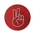 Peace hand gesture flat linear long shadow icon