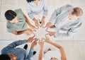 Peace, hands and top view of team building, business people and support in collaboration, hope and company mission Royalty Free Stock Photo