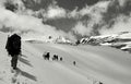 Winter landscape on the mountain. Hikers, snow, peace at high altitude - Erciyes volcano, landmark attraction in Turkey Royalty Free Stock Photo