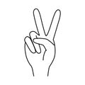 Peace with Human Hand Showing V Sign as Symbol of Friendship and Harmony Outline Vector Illustration