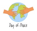 Peace with Human Hands Embracing Earth Globe as Symbol of Friendship and Harmony Vector Illustration