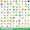 100 peace icons set, isometric 3d style Royalty Free Stock Photo