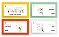 Peace or International Children Day Landing Page Template Set. Kids Characters of Different Nationalities Painting