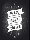 Peace, Love, Coffee. Vintage ribbon banner Royalty Free Stock Photo