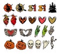 Peace Love Halloween Glitter Effect Collection. Vector Illustration.