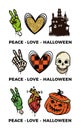 Peace Love Halloween Glitter Effect is Printed. Vector Illustration.