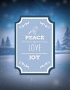 Peace love and joy vector against snowy scene