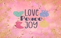 Peace Love Joy Wonderful  Christmas and happy holidays wishes quotes greeting card decoration white tree ball  banner copy space Royalty Free Stock Photo