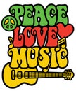 Peace Love and Music in Rasta Colors Royalty Free Stock Photo