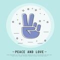 Peace and love vector illustration. Modern flat thin line icon design. V gesture victory. Hand showing V sign icon Royalty Free Stock Photo