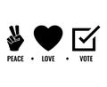 Peace, love, vote icon