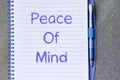 Peace of mind write on notebook Royalty Free Stock Photo