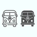 Peace Minivan line and solid icon. Bus with peace symbol vector illustration isolated on white. Hippie minibus outline