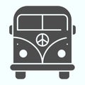 Peace Minivan solid icon. Bus with peace symbol vector illustration isolated on white. Hippie minibus glyph style design