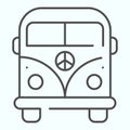 Peace Minivan thin line icon. Bus with peace symbol vector illustration isolated on white. Hippie minibus outline style