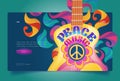 Peace music banner with hippie sign and guitar Royalty Free Stock Photo