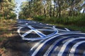 Peace Odyssey - peace signs grafitti on the road painted Seal Rocks Royalty Free Stock Photo