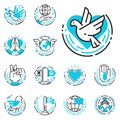 Peace outline blue icons love world freedom international free care hope symbols vector illustration