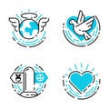 Peace outline blue icons love world freedom international free care hope symbols vector illustration Royalty Free Stock Photo