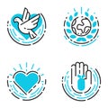 Peace outline blue icons love world freedom international free care hope symbols vector illustration Royalty Free Stock Photo