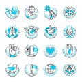 Peace outline blue icons love world freedom international free care hope symbols vector illustration Royalty Free Stock Photo