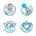 Peace outline blue icons love world freedom international free care hope symbols vector illustration Royalty Free Stock Photo