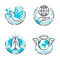 Peace outline blue icons love world freedom international free care hope symbols vector illustration Royalty Free Stock Photo