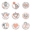 Peace outline thin line icons love world freedom international free care hope symbols vector illustration Royalty Free Stock Photo