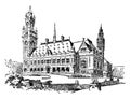 The Peace Palace at the Hague, vintage illustration